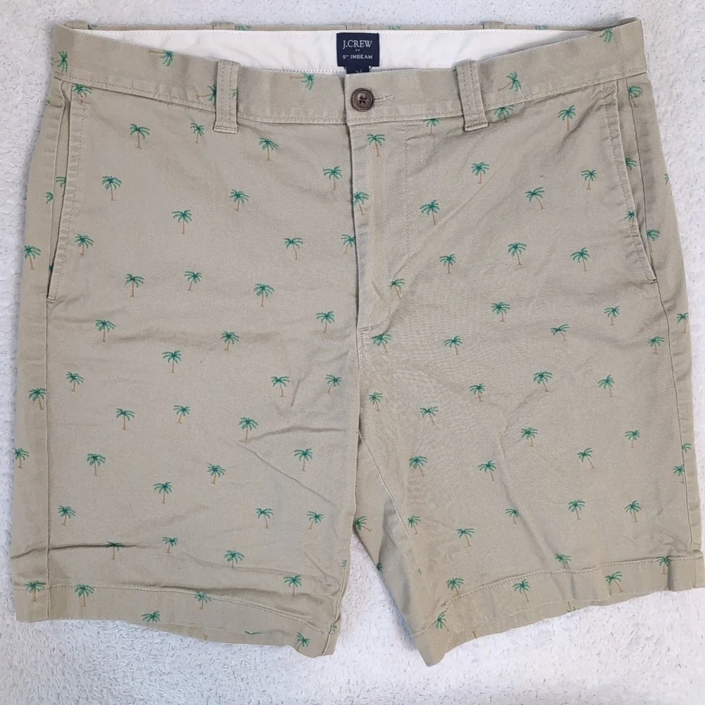 J. Crew Shorts Mens 34 Khaki Summer Re-Imagined Palm‎ Trees Tan Chino 9
